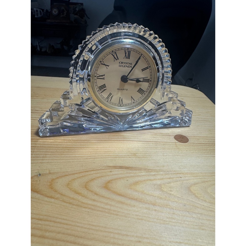 Godinger Crystal Legends Art Deco Stepped Lead Crystal Quartz Desk Clock Clear